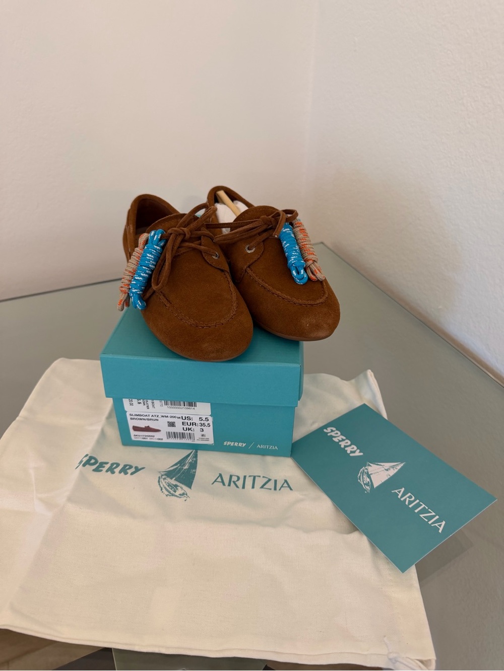 Sperry x Aritzia Slim Boat Shoes Brown Suede Size 5.5 NIB